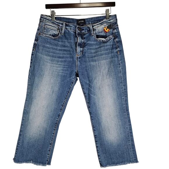Driftwood Colette Embroidered Cropped Distressed Jeans size 31 - Picture 1 of 10